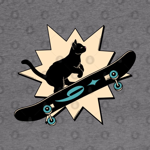 Cool Skater Black Cat in yellow by The Charcoal Cat Co.